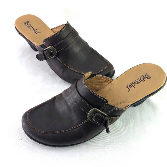 Bjorndal Brown Leather Kendall 136181 Slip On Clog Mule Wedge Shoe 9.5 Durable - Picture 1 of 9